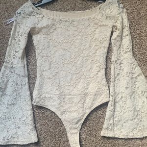 Lulus Ivory Lace Bell Sleeve bodysuit
